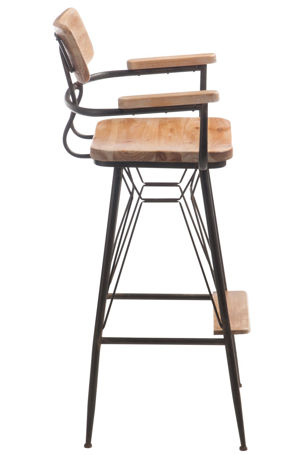 Tabouret de bar bistro TROB en métal noir et bois naturel.